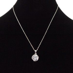 .925 Sterling Silver Crystal Solitaire Round Pendant Necklace